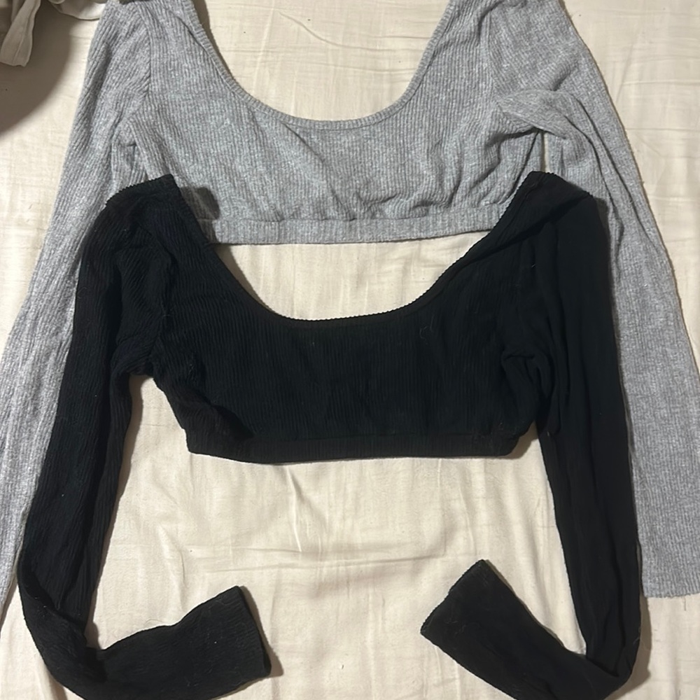 Bundle of two ediked cropped long sleeve tops